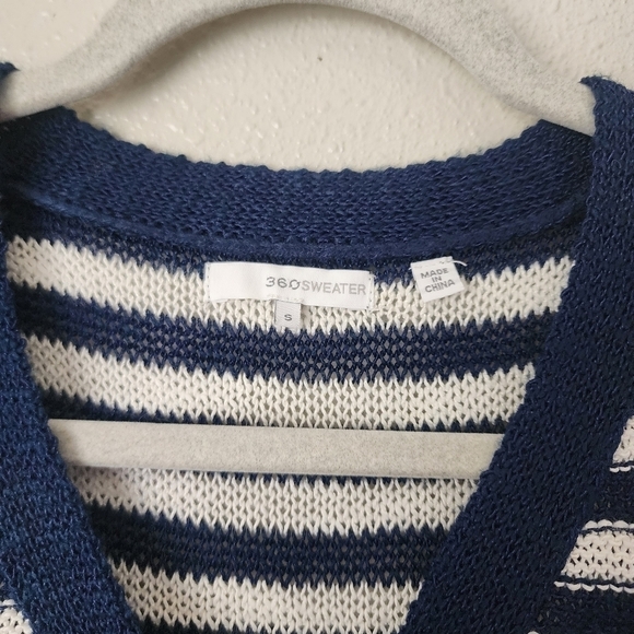 360 Sweater Linen Blend Nautical Stripe Open Knit Crop Button Front Cardigan S - Picture 9 of 10